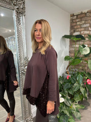 Chocolate Sequin Dipped Hem Sweat Top Lola