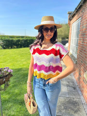 Multicolour Pastel Open Knit Top Marian