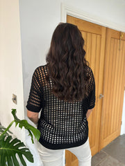 Black Loose Knit Gold Heart Top Linda