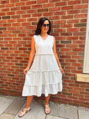 Grey Bubble Cotton Fringed Tier Dress Amanda