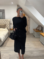 Black Button Detail Two Piece Skirt Set Jenny