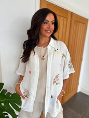 White Bubble Cotton Multi Pattern Blouse Louisa