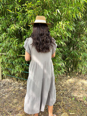 Mocha Frill Sleeve Bubble Cotton Dress Mae