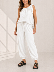 White Sleeveless Tie Detail Co-Ord Ashley