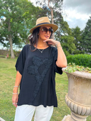 Black Embroidered Floral Top Frankie