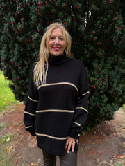 Black Striped Roll Neck Knit Rachel