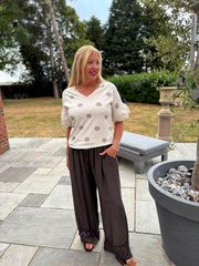 Chocolate Sequin Trim Trousers Astrid
