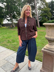 Chocolate Military Suedette Jacket Cheryl