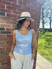 Blue Ribbed Shimmer Vest Juniper