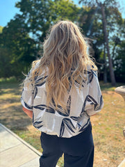 Stone Sketched Leaf Tie Front Blouse Brielle