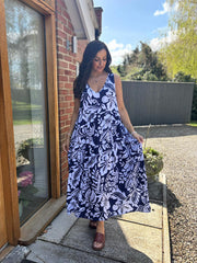 Navy Floral Sleeveless Dress Eira