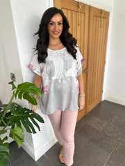 White Brushed Floral Print Top Alexis