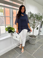 Navy Open Weave Knit Peyton