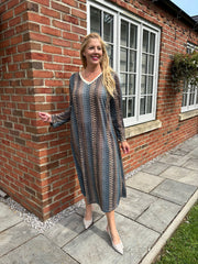 Denim Blue Pattern Stripe Shimmer Dress Freya