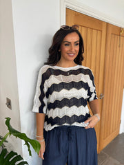 Navy Chevron Stripe Knit Olive