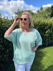Mint Pointelle Open Knit Kyra