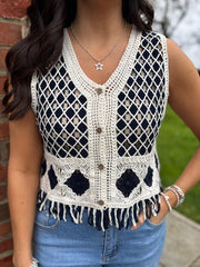 Navy Crochet Fringe Waistcoat Jan