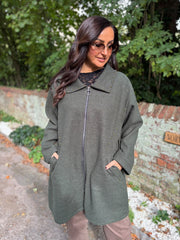 Khaki Stud Detail Coat Meredith