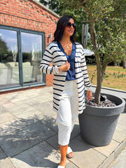Navy Striped Longline Cardi Haven