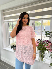 Pink Textured Asymmetric Mesh Top Suzette