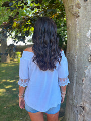 White Bubble Cotton Lace Trim Top Adele