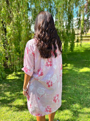 Pink Flower Pattern Longline Shirt Lucinda