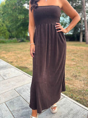 Chocolate Bandeau Towelling Dress Natasha