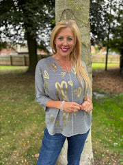 Navy Gold Heart Knit Top Jenna
