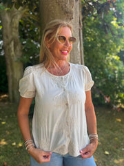 Stone Buttoned Floral Top Marcia