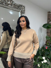 Mocha Embellished Shoulder Knit Maddie