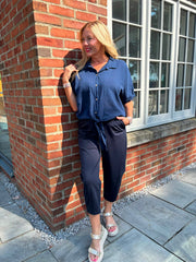 Navy Tie Front Blouse Brielle