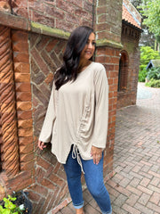 Stone Ribbed Drawstring Top Maisie