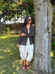 Chocolate Textured Lace Hem Shirt Dina