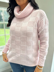 Rose Roll Neck Checkered Knit Rachel