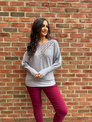 Grey Diamante Crochet Knit Layla