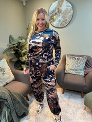 Navy Patterned Velour Comfort Set Indigo