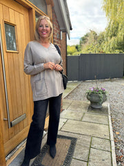 Mocha Fringed Pocket Knit Ruth