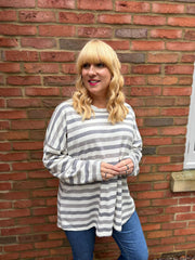Grey Stripe Long Sleeve Top Yasmin