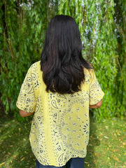 Lemon Bubble Cotton Paisley Short Sleeve Shirt Jackie
