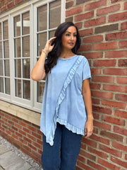 Light Denim Asymmetric Frill Top Coralie