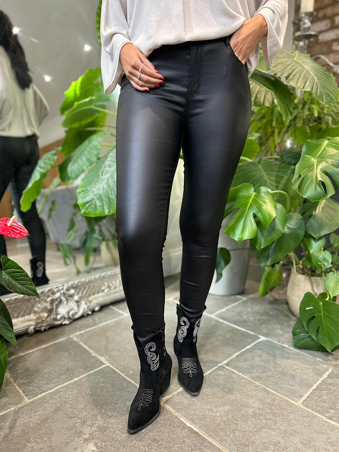Black coated trousers discount