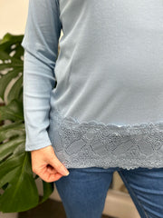 Blue Ribbed Lace Trim Top Madeline