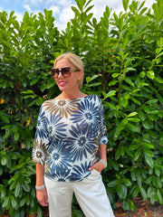 Navy Daisy Burst Knit Top Dawn