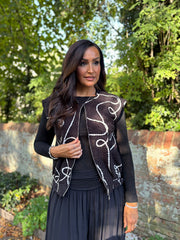 Black Boucle Swirl Pattern Waistcoat Flo