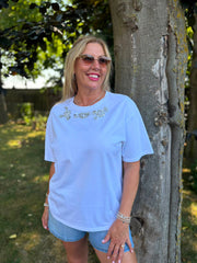 White Embellished Floral Tee Riley