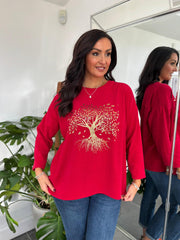 Red Tree of Life Ribbed Sweatshirt Brooke