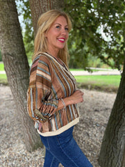 Mocha Striped Shimmer Jacket Fern