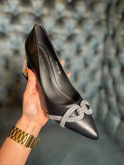 Black Diamante Block Heel Shoes