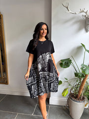 Monochrome Half Printed Pocket Dress Amelia