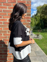 Black Applique Floral Knit Tanya